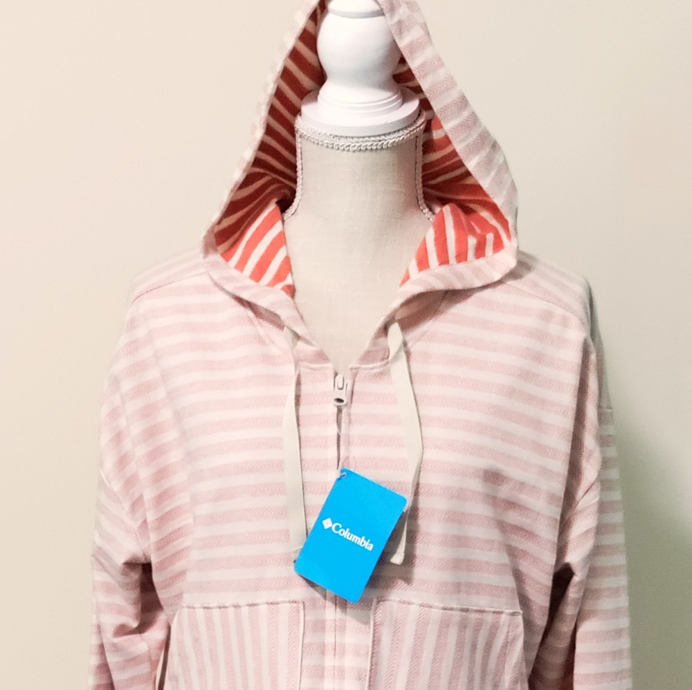 Columbia Melody Hooded Zip Up Sweatshirt Jacket Stone striped. Size XL